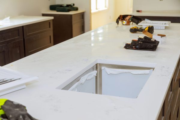 Installing top counter kitchen interior cabinet for home improvement